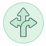 arrows pointing up in three directions, showing a new path