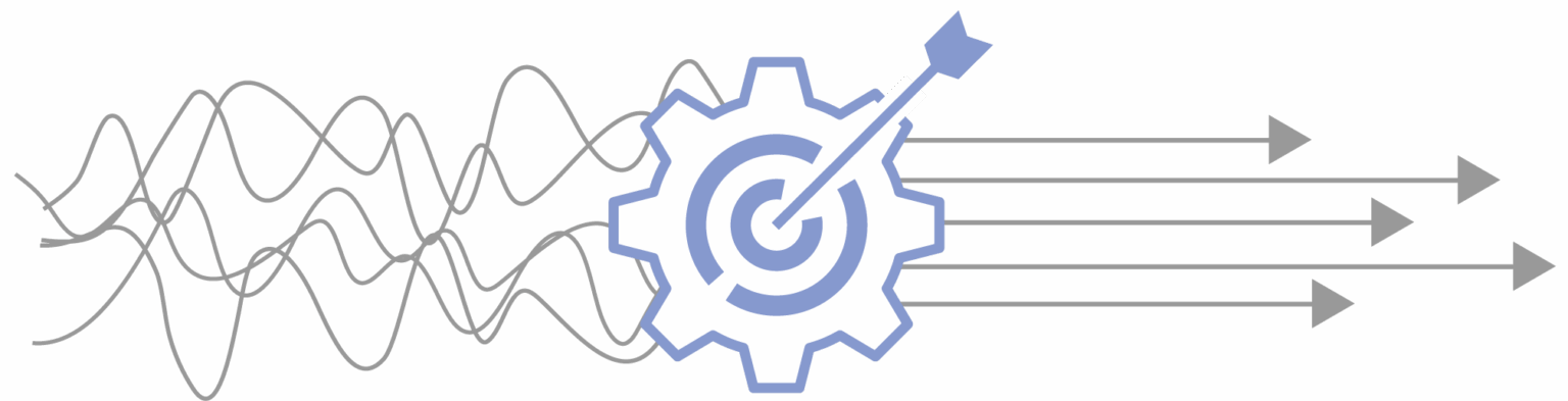Graphic of curved lines turning into straight lines, showing targeted alignment
