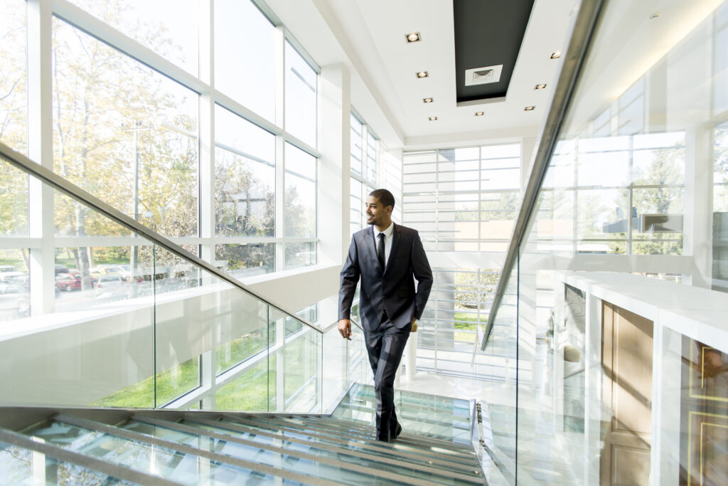 Modern businessman on the stairs